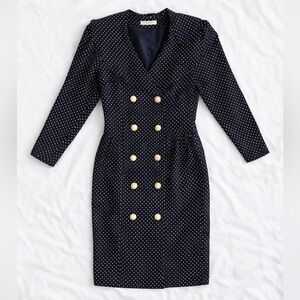 🇫🇷 Vintage 1980s French Polka Dot Blazer Dress | Gold Buttons
